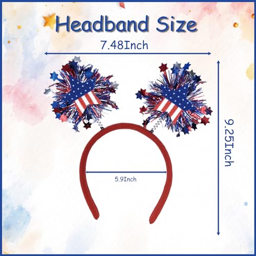 4th of July Patriotic Glitter Star Headband with Red White Blue Tassels