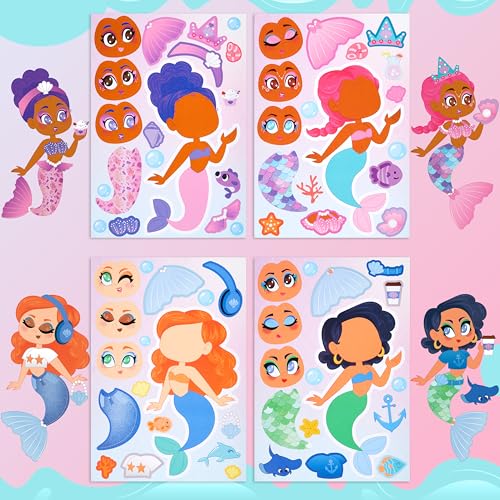 Joyin Mermaid Face Stickers for Kids - 36 Sheets, Party Favors & Crafts, Mermaid Theme Variation