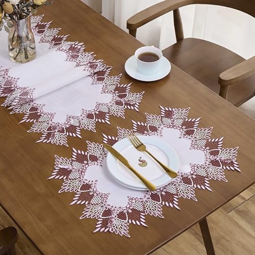 Dark Red Linen Lace Placemats Set of 2 - 14x20 Inches, Elegant Table Decor
