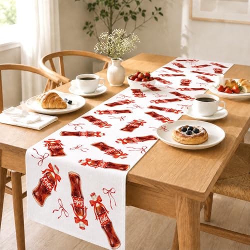 Gisgfim Red Bow Dirty Soda Bar Table Runner - 2 Pcs Flax Party Decor