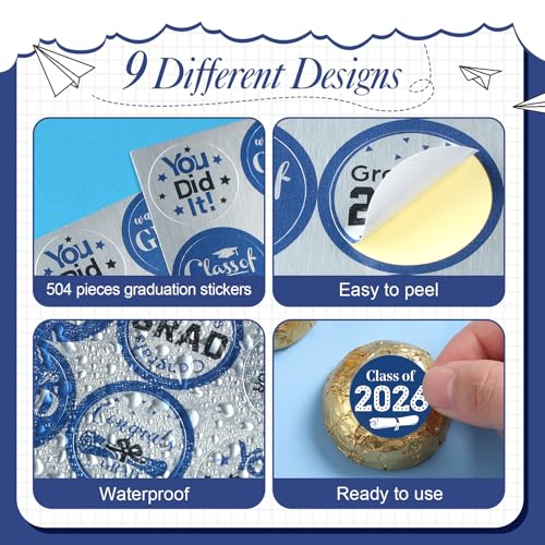 2026 Graduation Stickers - 504 Pieces for Party Favors & Decorations