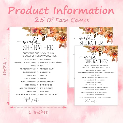 Bridal Shower Game Cards Set - Boho Minimalist Would She Rather Cards (25 Pack)