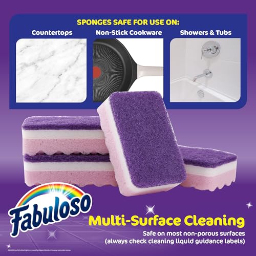 Fabuloso Scratch-Free Kitchen Dish Sponges, 4 Count - Purple