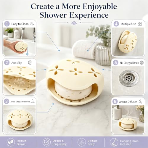 MELAVORIXX Silicone Shower Steamer Holder & Soap Dish, Cream, Hangable