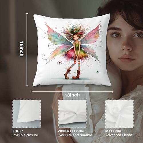 Fairy Elf Decorative Throw Pillow Covers 18x18 - Cozy Flannel