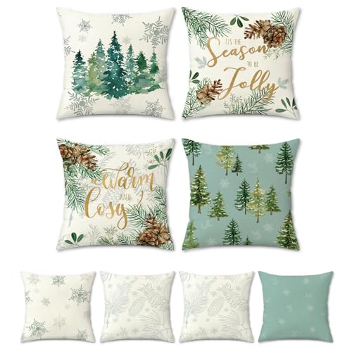 Winter Pine Tree Throw Pillow Covers - 18x18 Inch Set of 4