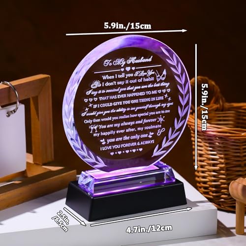 Husband Gift Crystal Keepsake with Colorful LED Base - Anniversary & Love Gift - Style 3
