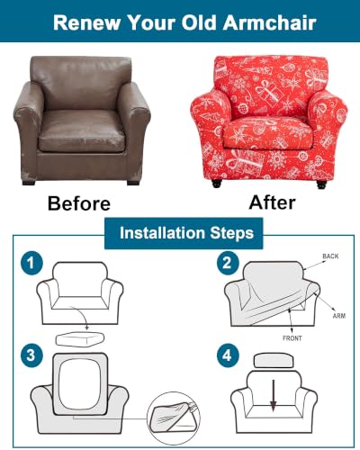 Christmas Armchair Chair Cover Small Size - Festive Slipcover for Living Room