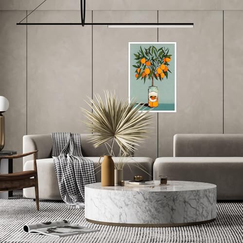 Retro Orange Tree Wall Art - Vintage Botanical Canvas Print 8x12in
