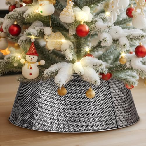 Metal Christmas Tree Collar 28 Inch - Silver Twill Weave for Medium Trees