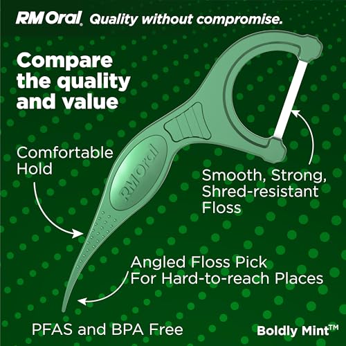 RM Oral Boldly Mint Dental Flossers 90 Count Shred-Resistant Picks
