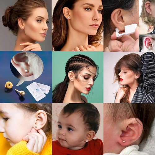 Lyuxzad Disposable Ear Piercing Gun Kit with Built-in Earrings and Cleaning Tools - Gold