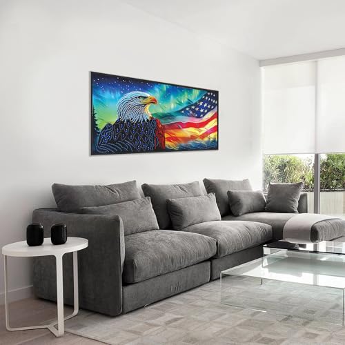 5D American Flag Diamond Art Kit with Eagle Design - 12x24 inch
