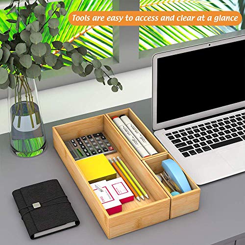 Bamboo Drawer Organizer Utensil Holder 6x3x2.5 Inch - Stackable Storage