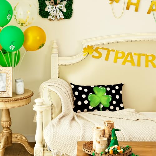 St. Patrick's Day Lumbar Pillow Cover 12x20 Inch - Green Shamrock
