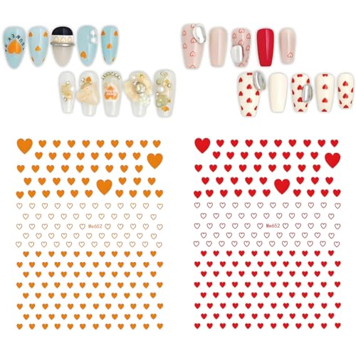 12 Sheets 3D Heart Nail Stickers - Self-Adhesive Valentines Nail Art Decals