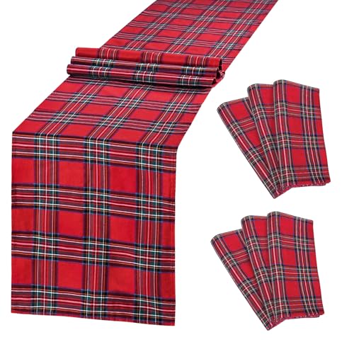 Red Buffalo Plaid Christmas Table Runner 13x84 Inch - 6 Pack