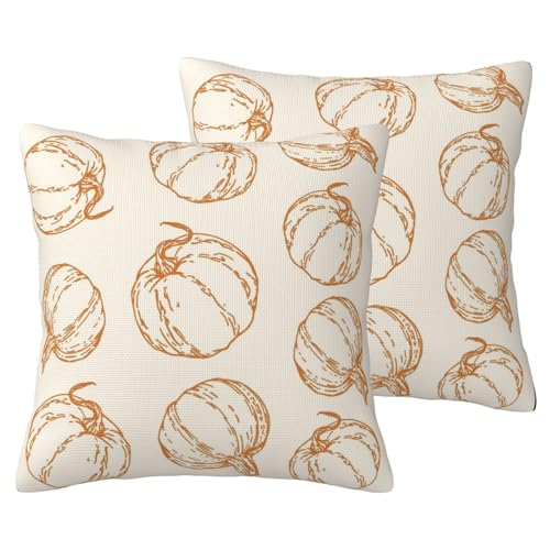 VIREOTHIA Fall Pumpkin Throw Pillow Covers, 18x18 Beige, Set of 2