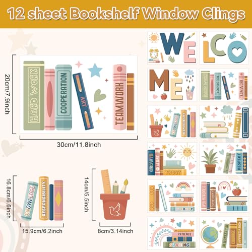 12 Sheet Boho Book Window Clings - Inspirational Classroom Decals