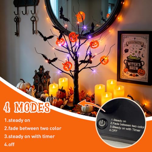 EAMBRITE 22-Inch Halloween Tree with LED Lights and Bat & Pumpkin Ornaments