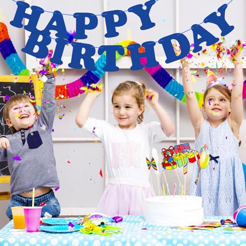 Navy Blue Happy Birthday Banner Sign for Kids and Adults Party Decorations
