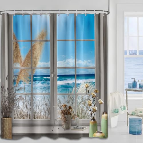 Beach Coastal Ocean Shower Curtain 70"W x 78"L - Yieldeer