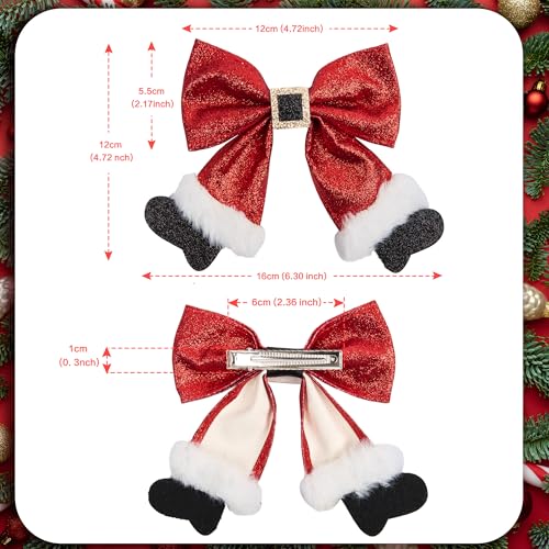 Christmas Red Sparkly Velvet Bow Hair Clip for Women and Girls