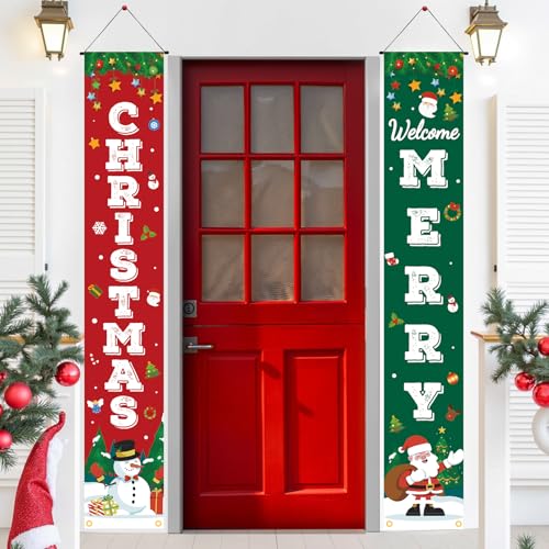 Merry Christmas Porch Banner Sign Set - Outdoor Holiday Yard & Door Decor
