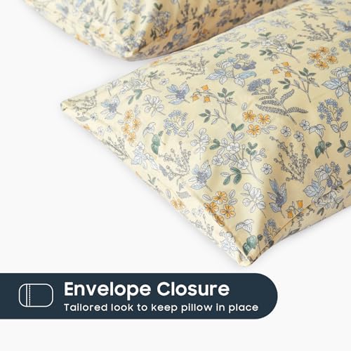 Wake In Cloud Floral Pillowcases, Vintage Botanical Cream Yellow, 2-Pack