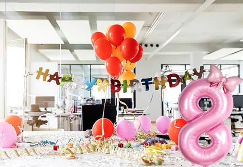40-Inch Pink Number 8 Balloon with Bow for Birthday Parties