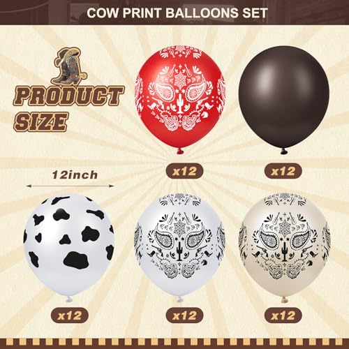 60 Pcs Cowgirl Cow Print Balloons - 12 Inch Western Party Decorations