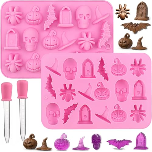 Hoxxu 2pcs Halloween Silicone Moulds 3D Candy & Chocolate Gummy Shapes