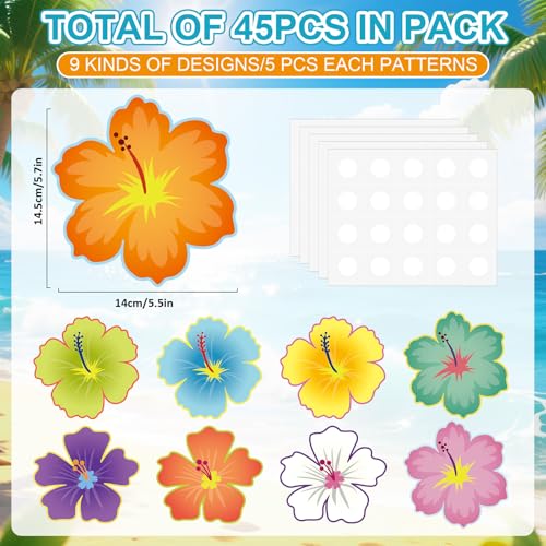 COCHIE 45 Pcs Luau Hibiscus Flower Cutouts Tropical Classroom Decor for Summer Hawaiian Party