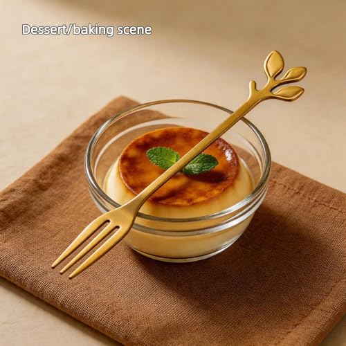 Elegant 4 Pack Mini Leaf Dessert Forks - Stainless Steel, 4.7 Inch