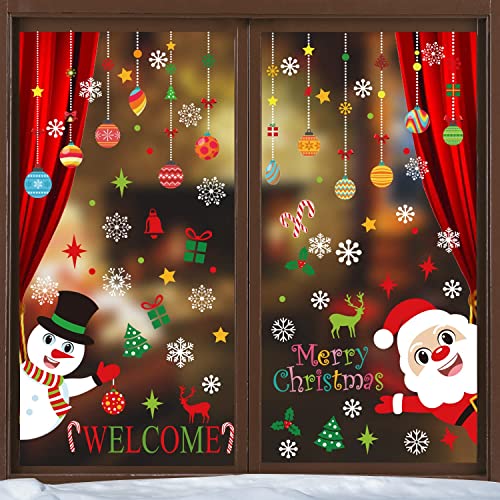 KIMOBER 150 PCS Christmas Window Clings - Santa, Snowman & Decor
