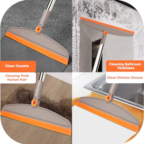 Silicone Air Broom with Long Handle - Adjustable Rubber Sweeper, Gray Orange
