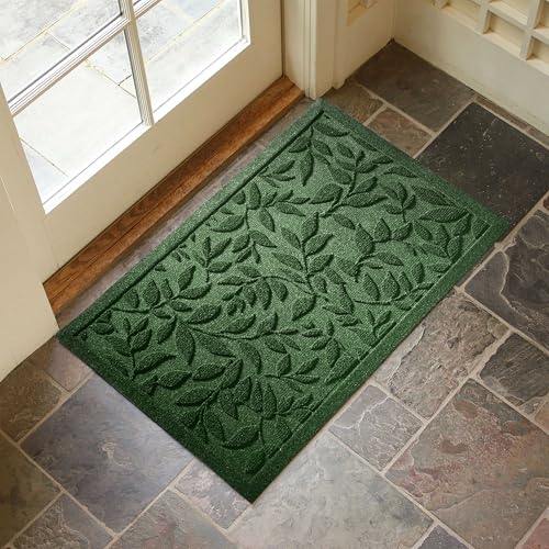 VivaNest Leaves Green Doormat - 17x30 Inch Non-Slip Rubber Entryway Mat
