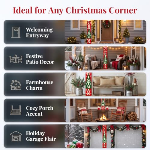 Vertical Merry Christmas Porch Sign - Rustic Wooden Xmas Standing Sign - 47.2 Inches - Xmas-2026