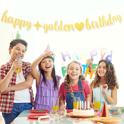 Gold Glitter Happy Birthday Banner - Adjustable Pre-Strung Decor