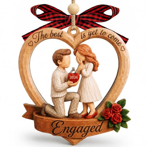 Engaged Ornament 2026 - Heart-Shaped Wooden Keepsake for Couples