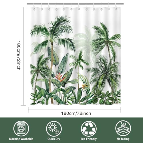 Mocsicka Tropical Palm Tree Shower Curtain, Waterproof Fabric, 72x72 Inch