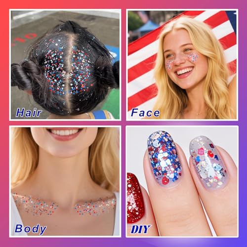 Red White and Blue Face and Body Glitter Stick for 4th of July