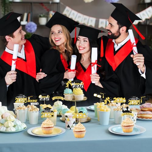 40Pcs Graduation Cupcake Toppers - Class of 2026 Black Gold