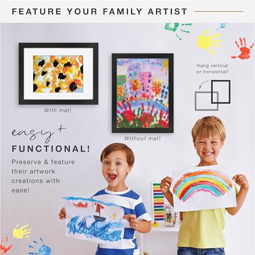 MCS Kids Art Frame 12x16 Matted with 9x12 Opening, Black Changeable Magnetic Picture Frame Kids Artwork Storage Display for Walls (1-Pack)