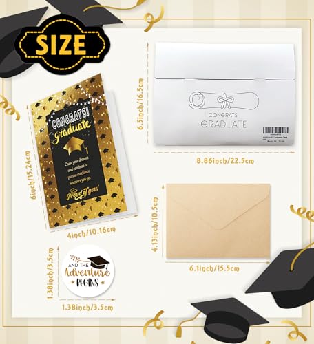 Graduation Cards Set with Envelopes - Black & Gold, 12 Designs