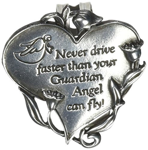 Cathedral Art Pewter Heart Visor Clip - Never Drive Faster