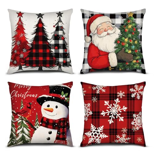 Christmas Throw Pillow Covers Set of 4 18x18 Inches Holiday Decor Cushion Cases