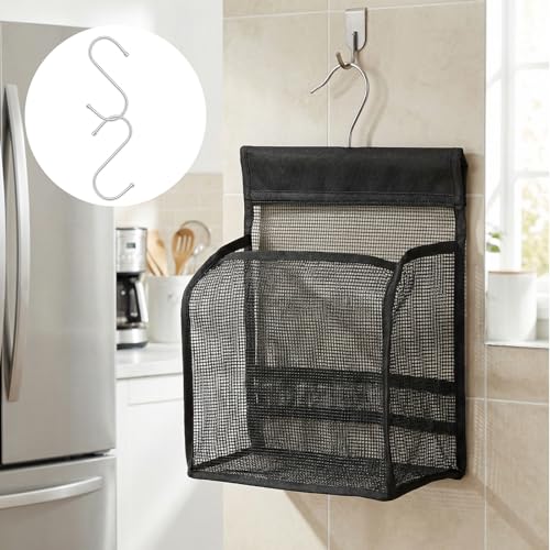 WJIAAA Black Mesh Shower Caddy Hanging Organizer with Rotating Hooks