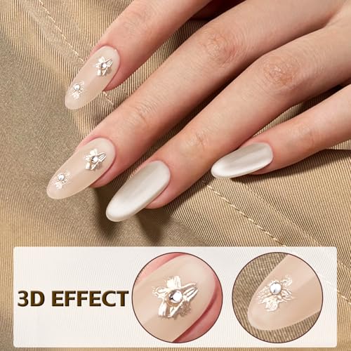 AFGHOUZ Medium Oval Press on Nails, Glitter Cat Eye & Floral Design