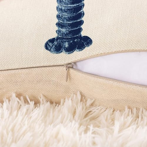 Navy Blue Lobster Throw Pillow Cover 12x20 Inch - Nautical Home Decor
